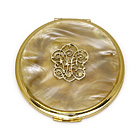 1963 & earlier, PRESSED POWDER COMPACT MOTHER OF PEARL TOP - BEIGE